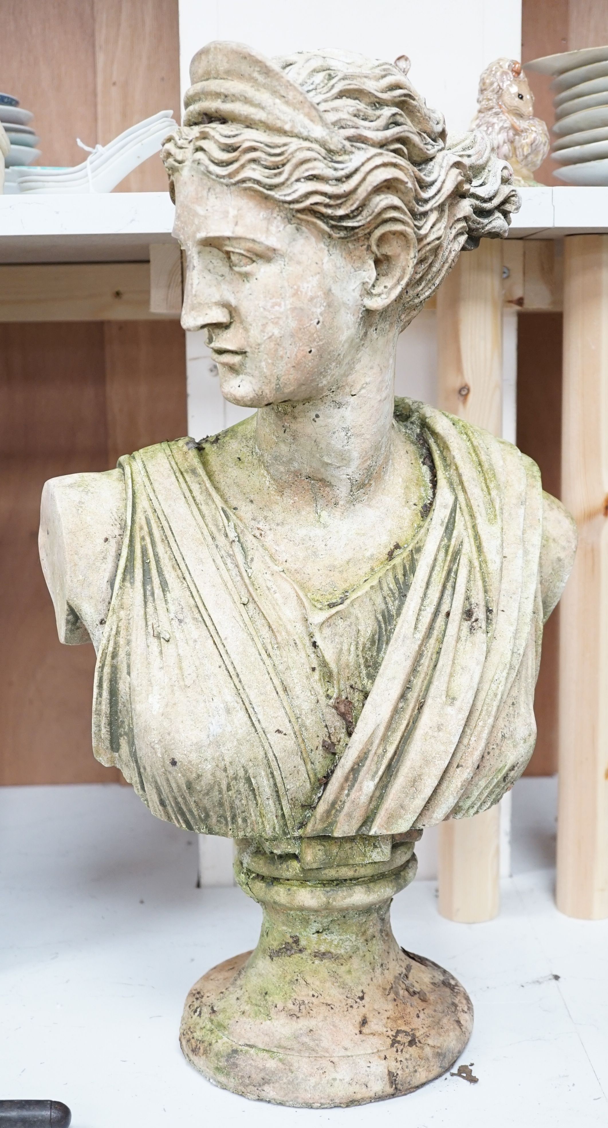 A composition stone portrait bust, Diana, 53cm.